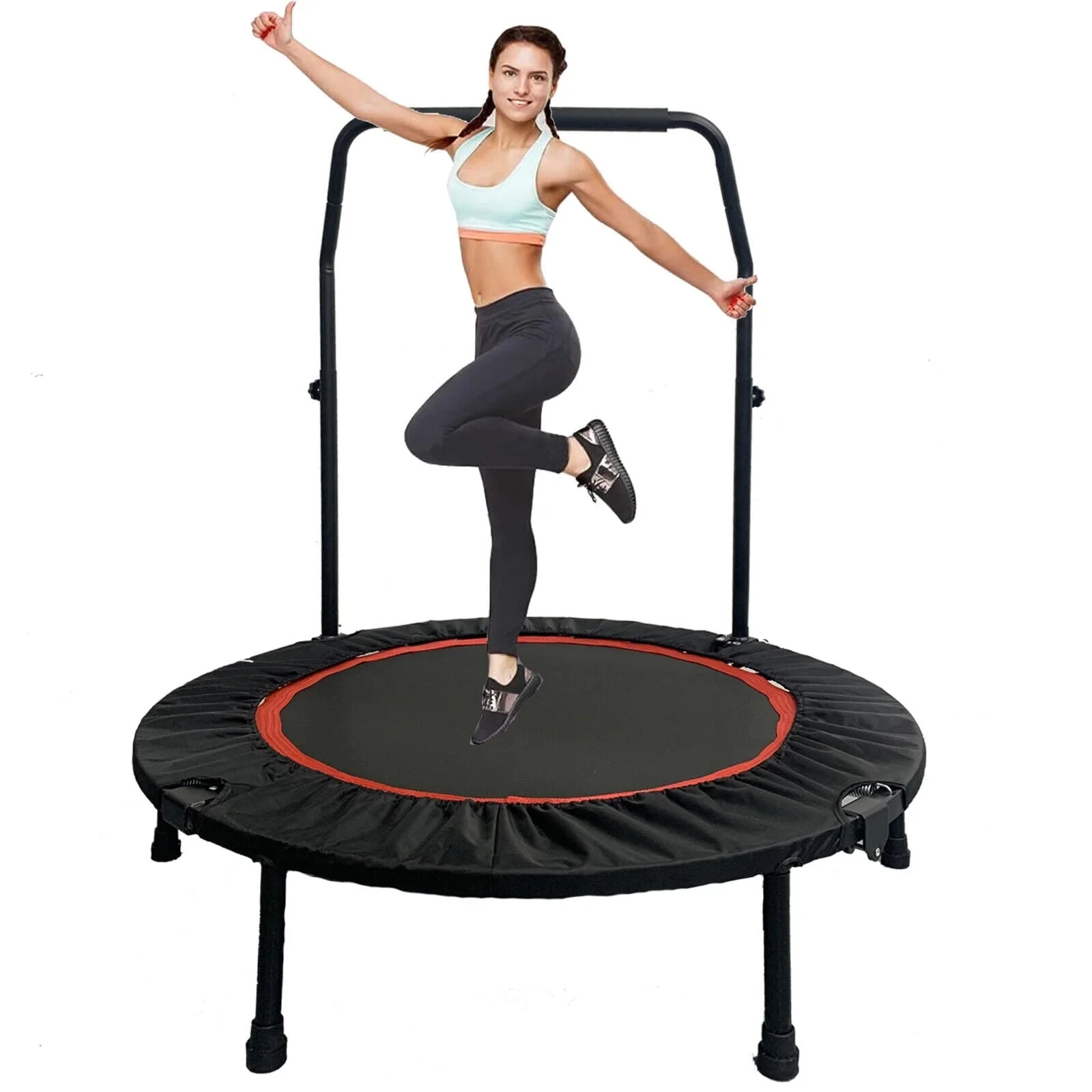 

40-Inch Fitness Mini Trampoline 660lbs Exercise Rebounder with Adjustable Handle Foldable Bouncer for Home Gym Use