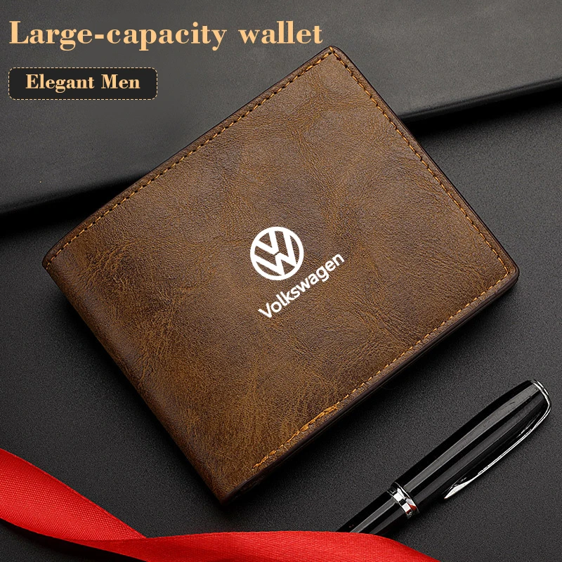 Men Wallet Car Logo Leather Coin Purse Personalised ID Card Holder For Volkswagen VW Golf 4 6 GTI Tiguan Passat B5 B6 B7 MK5 Pol