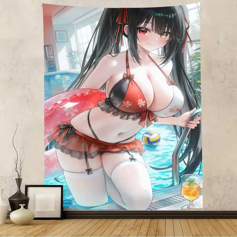 Kawaii Hot Tokisaki Kurumi Tapestry Decoration Bedroom Dormitory Background Cloth Holiday Home Party Living Room Club Tapestry