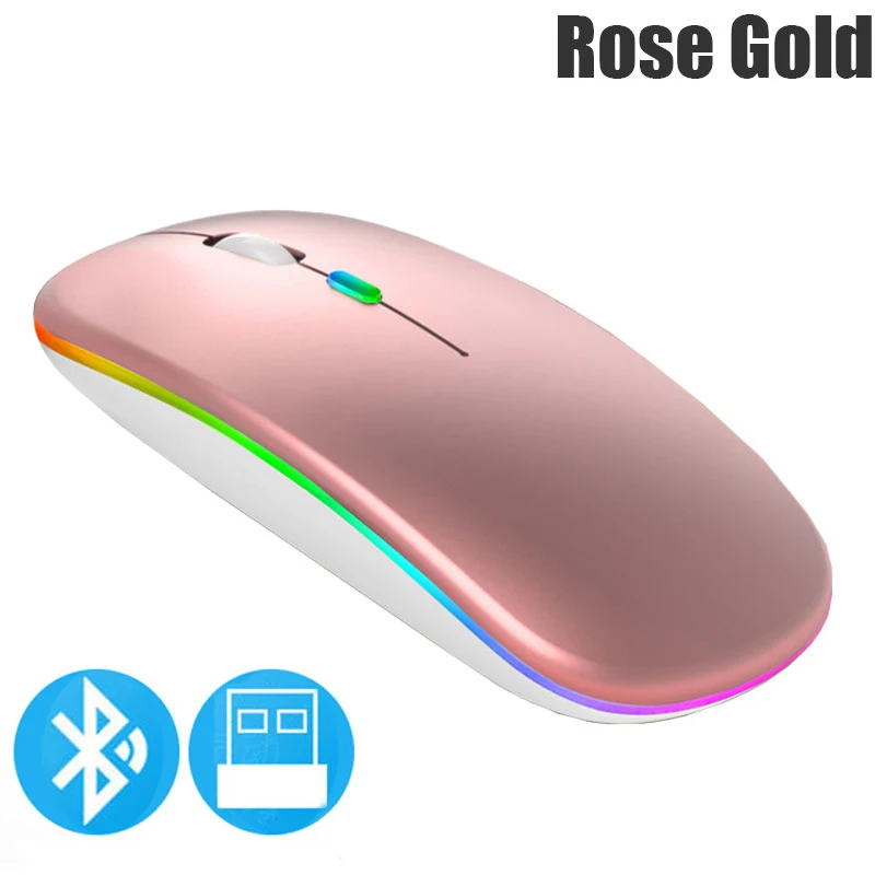 Wireless Mouse Bluetooth compatible 2.4GHz 1600DPI USB Rechargeable RGB Light Portable Mouse For Laptop Computer PC Macbook Game