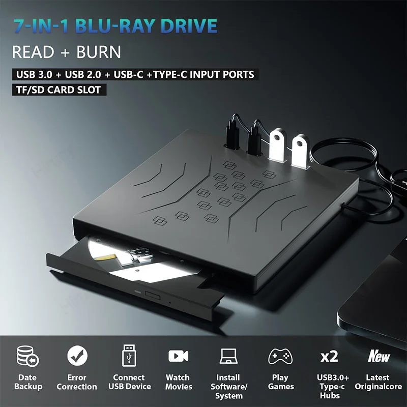 Imagem -06 - Usb 3.0 Tipo-c Externo Bluray Drive sd e tf Porta cd e Dvd Disc r e w Burner Compatível com Windows 10 e 11 Mac Laptop e Desktop