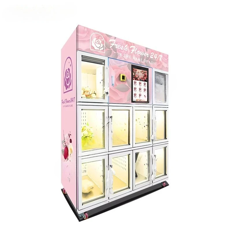 Customized Flower Vending Machine 10 Lockers Big Windows Cooling 24/7 Operation Multi-Payment SDK