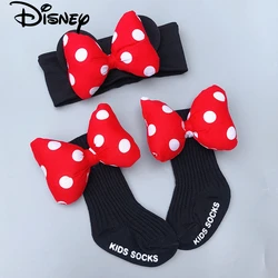 Disney Minnie Mouse Cartoon Creative Hair Accessories Baby Birthday Gift Bow Headband Full Moon Photo Props Headwear Gift Box