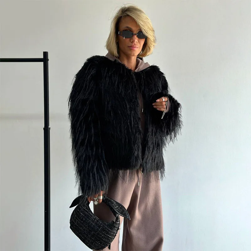 Autumn Winter Warm Faux Fur Coats Women Jackets Short Coat Thick Y2k Streetwear Elegant Jacket Open Stitch Outerwear 2025