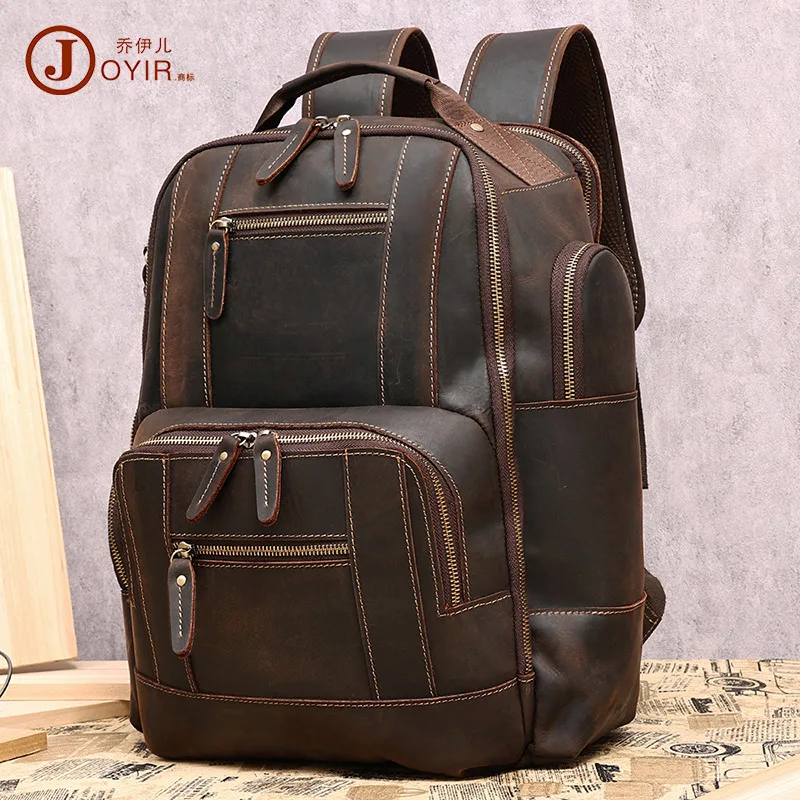 2024 Crazy Horse Leather 15.6-Inch Backpack Men's Large Capacity Backpack Retro Leather Backpack Men's Bag  mochilas de hombre