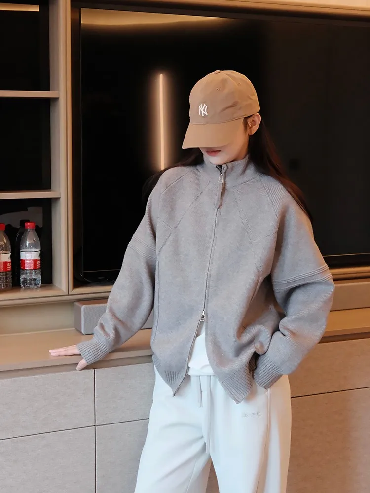 

Cleanfit ey Knitted Open Cardigan Men's Winter High-End Lazy Double Zipper Collar Sweater Couple Outerwear Casual Loose Fit