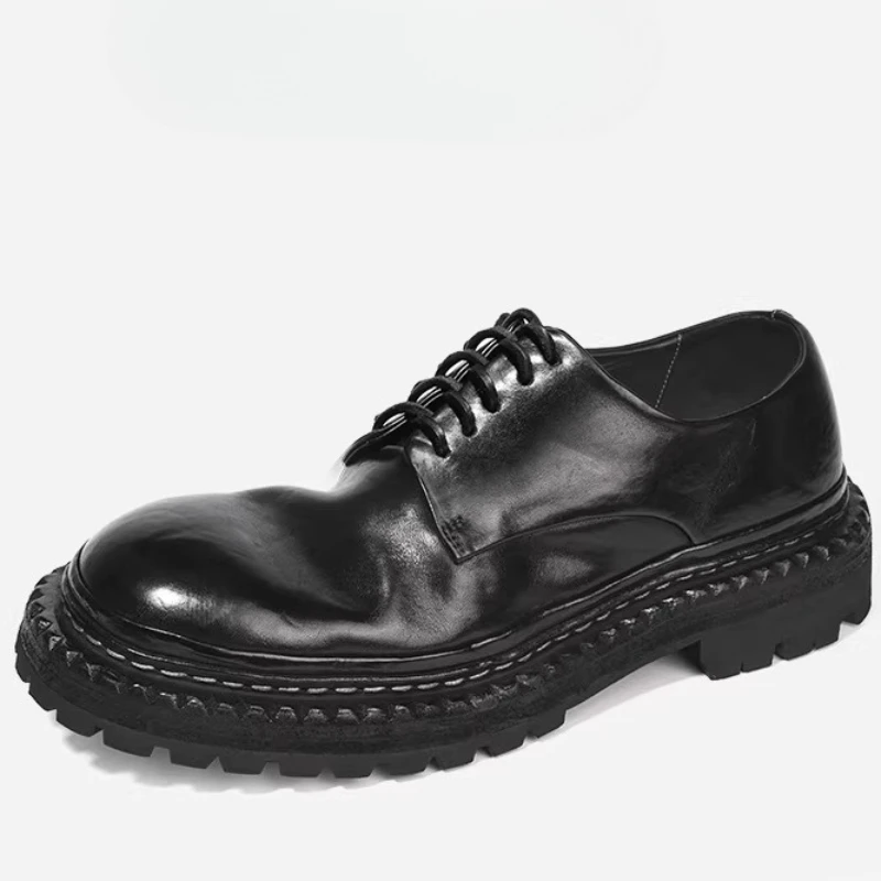 England Horse Leather Derby Shoes for Men's High-end Horse Skin Hand-sewn Goodyear Wear-resistant Horsehide Business Casual Shoe
