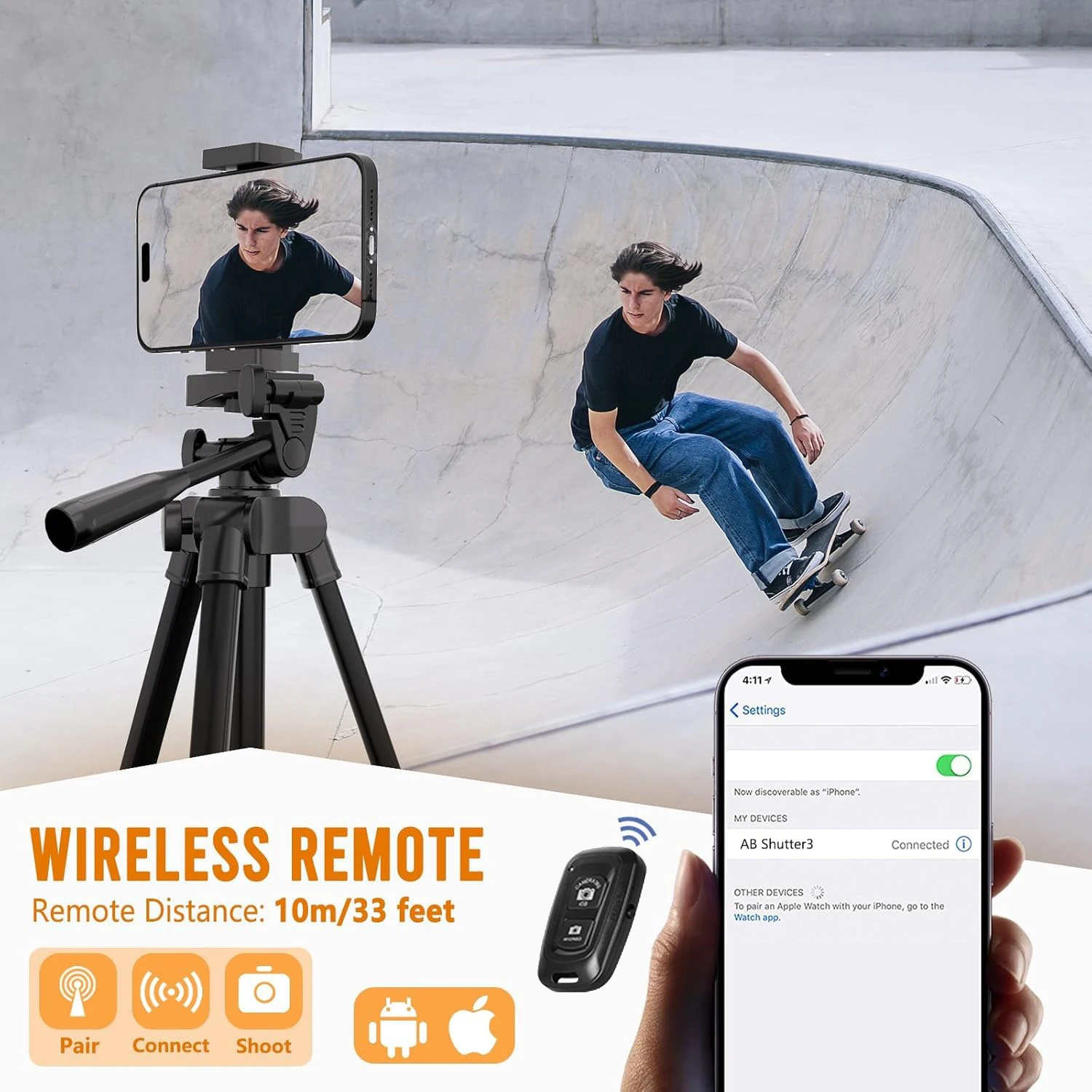 53'' Telefon- und Kamerahalterung Stativständer mit Fernbedienung und Halterung, kompatibel mit tragbarem Handy-Stativ