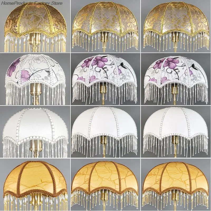 European Retro Lampshade High-end Fabric Tassel Bead Lamp Shade Classiacl Lamp Shade Bedroom Bedside Lamp Floor Light Cover E27