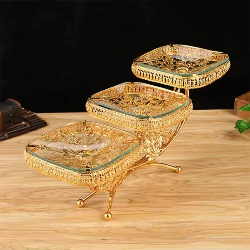 

Handmade Glass Tableware Set, Household Living Room Cake Rack, Fruit Plate 3-layer Glass Tray, Cake Fruit Plate