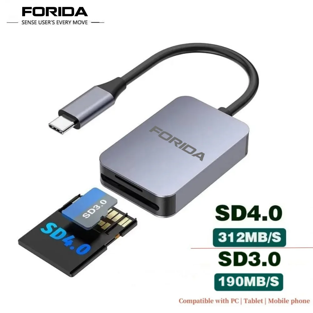 Forida Card Reader SD4.0 312MB/s USB-C to USH-II SD TF Memory Card Adapter for Laptop Phone Macbook Windows MacOS