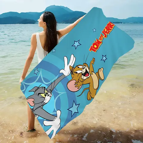 T-Tom 및 J-Jerry 소녀를위한 귀여운 만화 비치 타월 목욕 타월 마이크로 화이버 빠른 건조 맞춤형 모래 무료 해변 요가 스파 체육관 풀