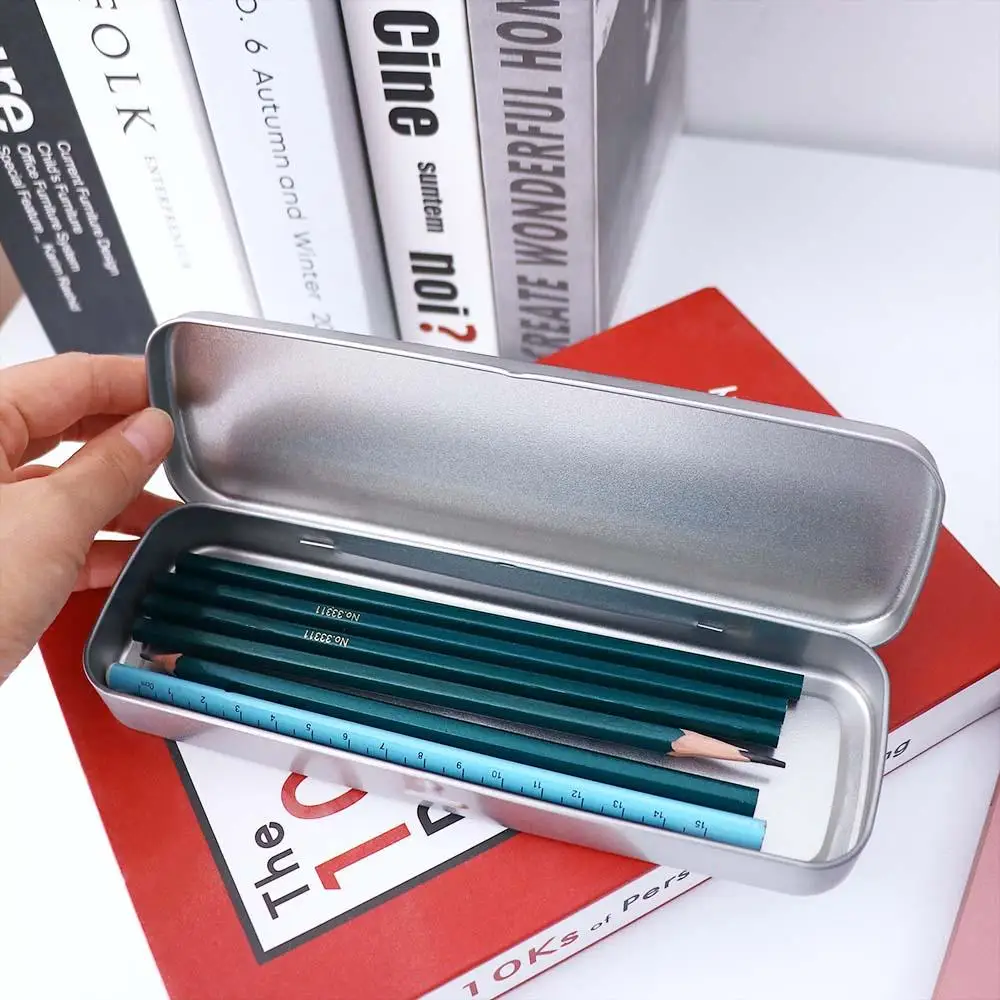 School Supplies For Kids Pen Box Student Silver Single Layer Pencil Box Pencil Case Pencil Storage Box Stationery Box
