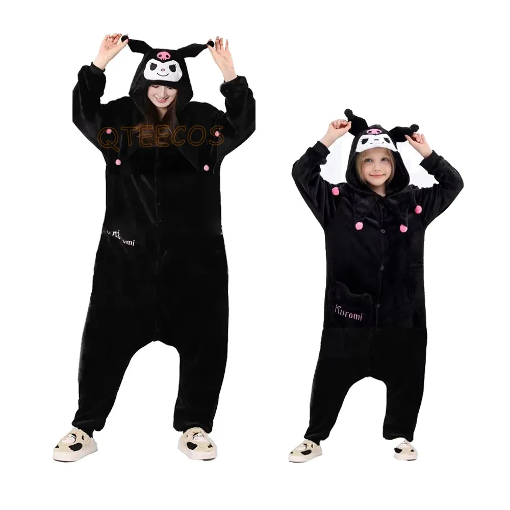 

Фланелевый комбинезон-кигуруми Куроми для дома, аниме-косплей, женская пижама, мультяшный комбинезон на Хэллоуин, милый праздничный подарок для девушки