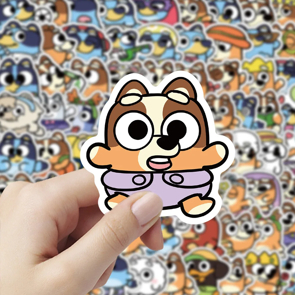 100 Uds versión Q dibujos animados Bluey pegatinas de animación calcomanía Animal DIY maleta Scrapbooking teléfono portátil papelería