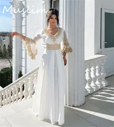 Albanian Caftan Moroccan Evening Dress 2025 V Neck Long Sleeve Abaya Dubai Prom Dress Formal Party Customized Robe De Mariée