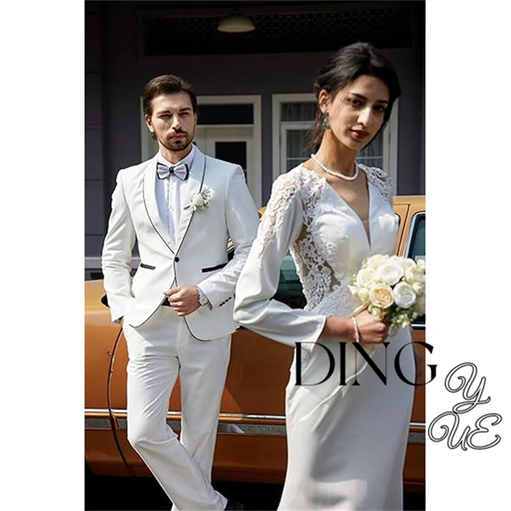 Mens 2 Pieces Tuxedo Shawl Lapel Slim Fit One Button Color Clashing Design Suit Wedding Blazer Jacket and Pants Set костюм