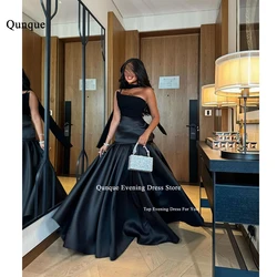 Qunque Luxury Saudi Arabia Evening Dresses for Women Black Sleeveless Customized Prom Gown Elegant Formal Occasion Long Dresses