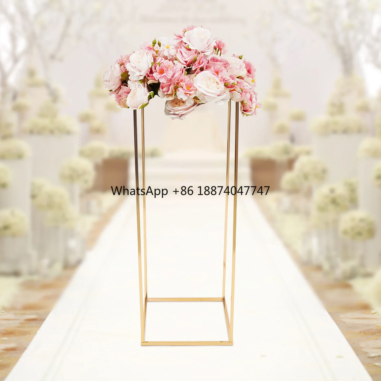 Golden Wedding Column Flower Stand 29*29*80cm Flower Floor Stand For Arrangement Wedding Party Dinner Centerpiece