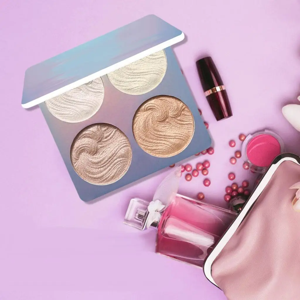 Professional Glow Highlighter Makeup Palette 4 Shades Face Contour Powder for Luxury Women’s Cosmetics