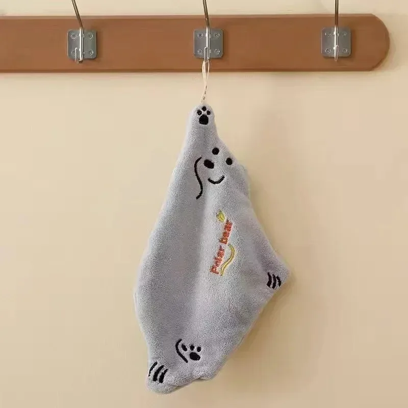 Super Absorbent Polar Bear Kitchen Towel Thick Cartoon Hand Wiping Towel with Coral Design Hanging Feature for Easy Access