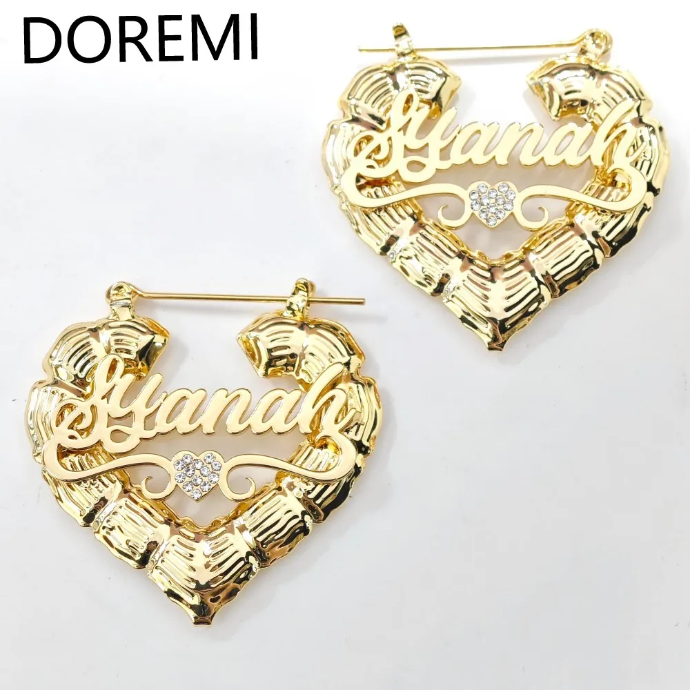 

DOREMI 40-90mm Heart Shape Earrings Customize Name Earrings Bamboo Hoops Custom Style Custom Hoop Earrings Gift