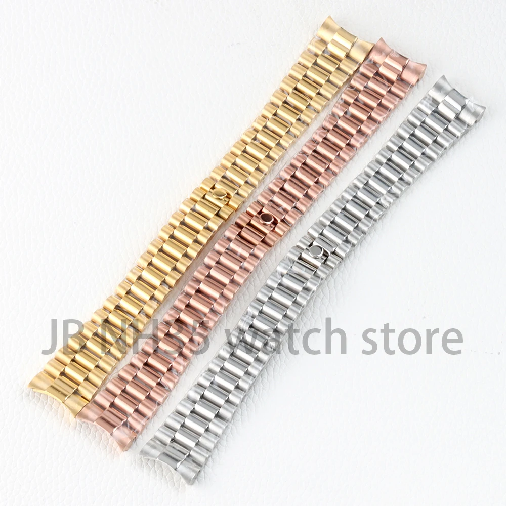 Rose Gold/Gold/Silver 20mm Width Presidential Watch Band Solid 316L Stainless Steel Bracelet Folding Buckle Link Strap
