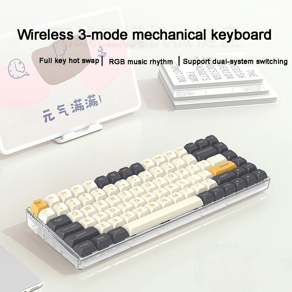 

Keyboard NJ80 Three Mode Mechanical Keyboard 84 Keys RGB Hot-Swappable 2.4G Wireless Keyboard Bluetooth Wired Win/Mac/iPad Gamer