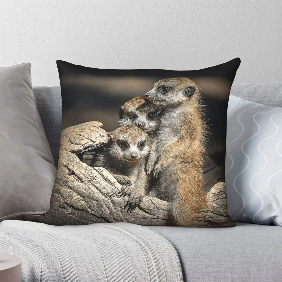 Meerkats Australia Square Pillowcase Polyester Linen Velvet Printed Zip Decorative Bed Cushion Cover 18