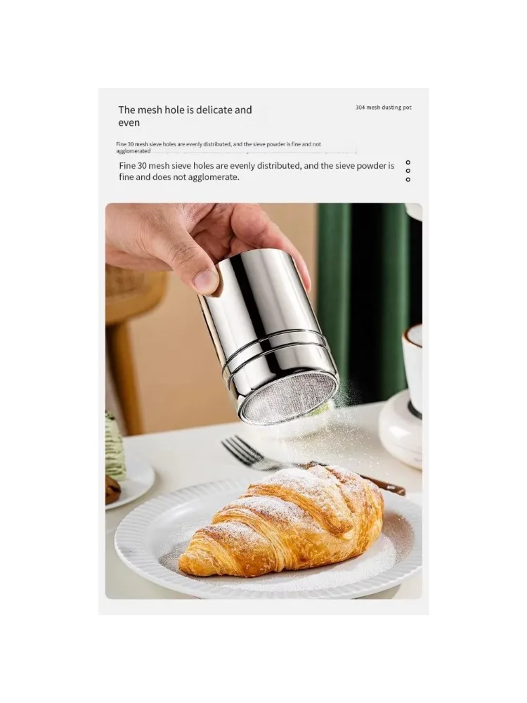 304 Stainless Steel Shaker with Lid, Fine Mesh Powder Dispenser for Cocoa, Coffee & Seasoning