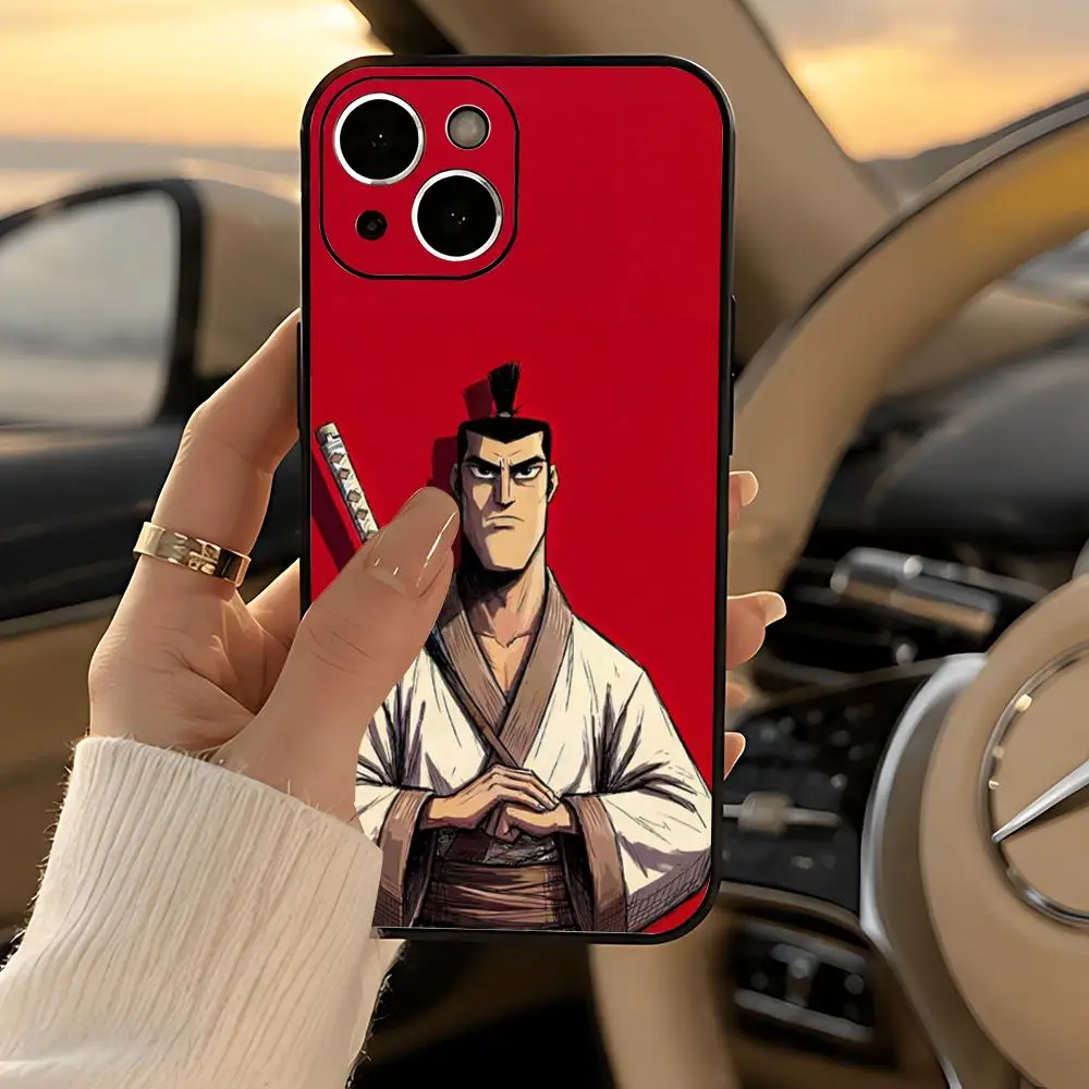 Capa de Celular Cartoon S-Samurai Jack Preta Resistente Fosca Antichoque para iPhone 13/14/15/16/17 Pro Max