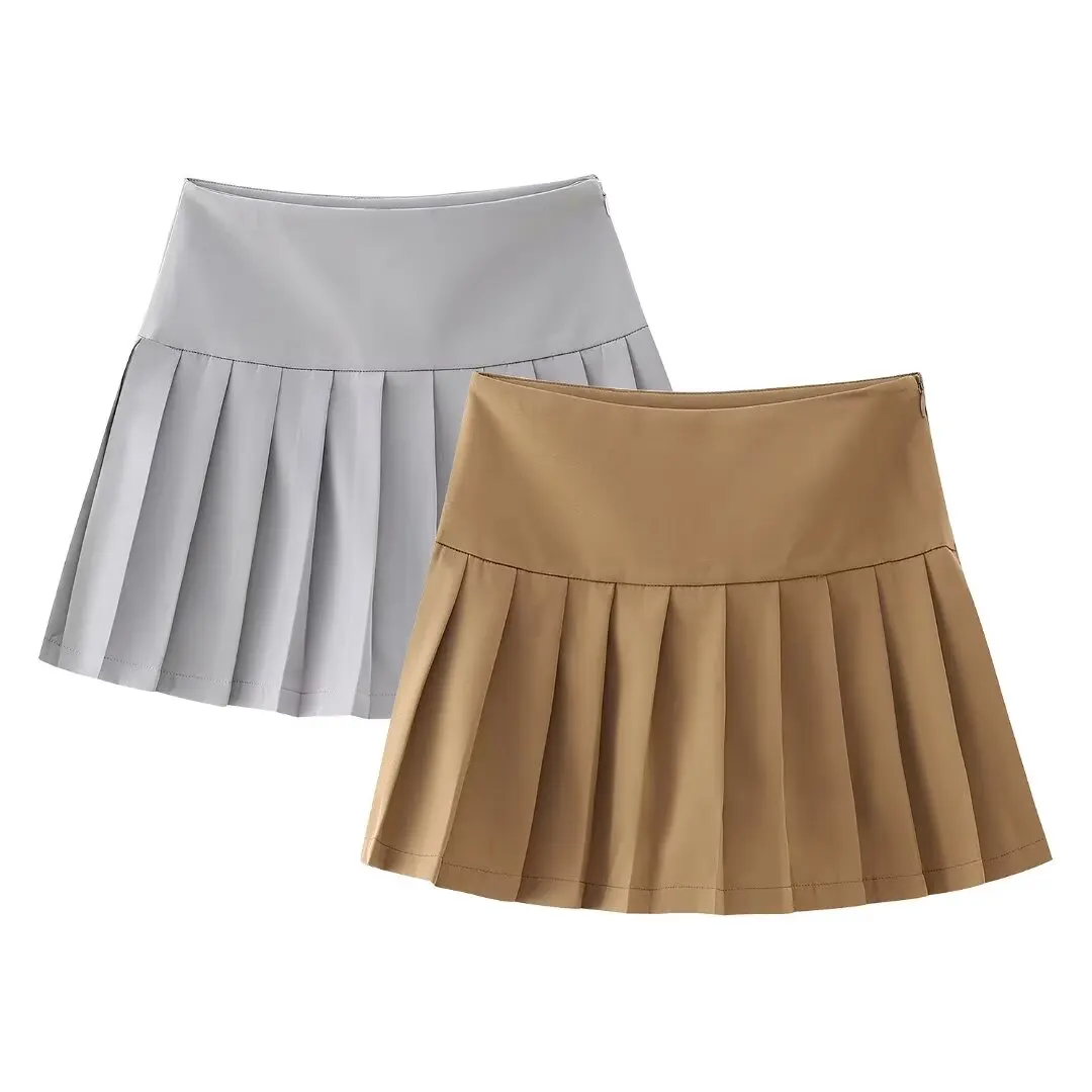 Trafza Zomer Dames Effen Brede Plooi Decoratie Mini Culottes Dames Hoge Taille Zip Mode Street Style Rok Broek Mujer