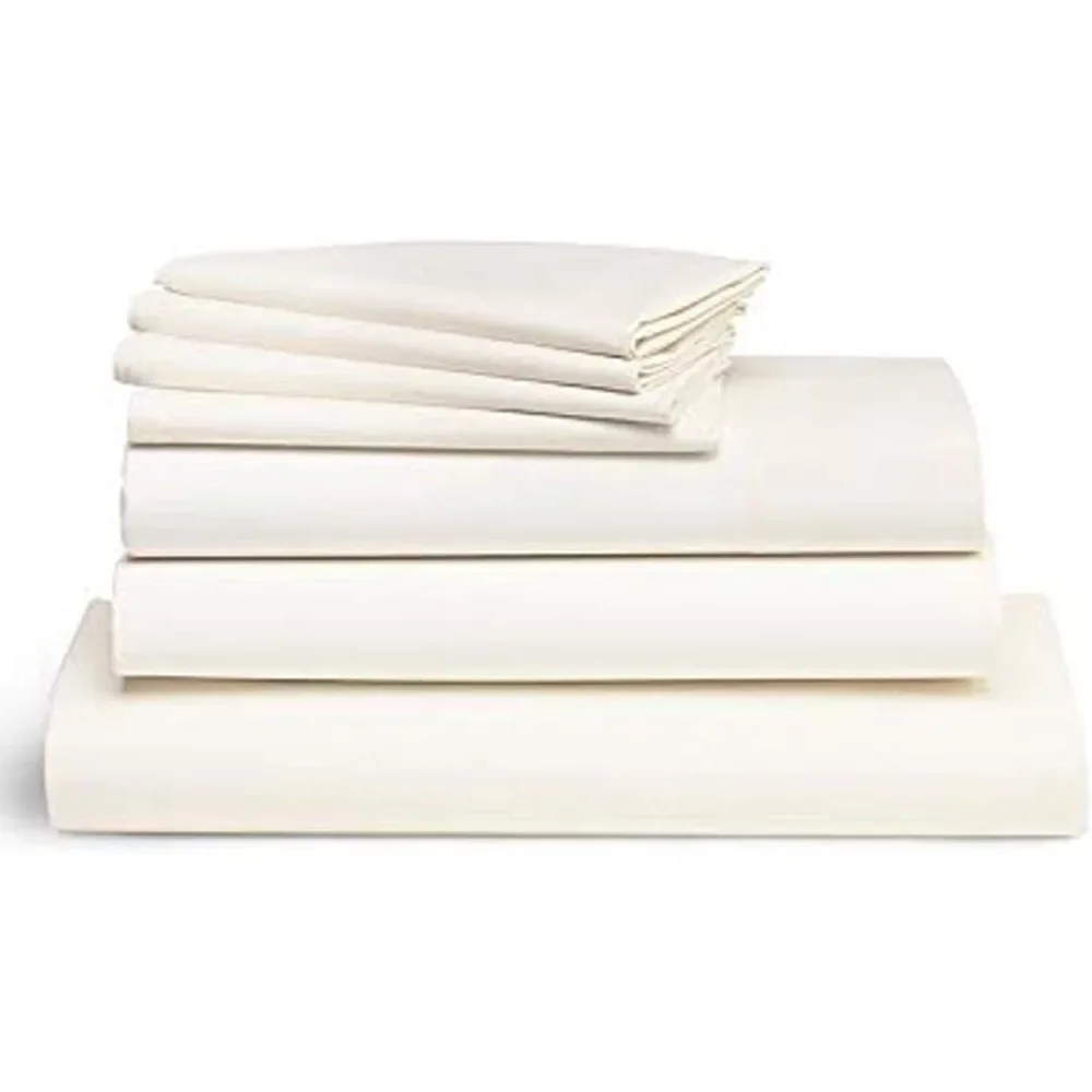 Sateen 7 Piece Sheet Set - 100% Cotton, Queen Size - 1 Duvet Cover, 1 Fitted Sheet, 1 Flat Sheet, 4 Pillowcases | Luxury Sheets