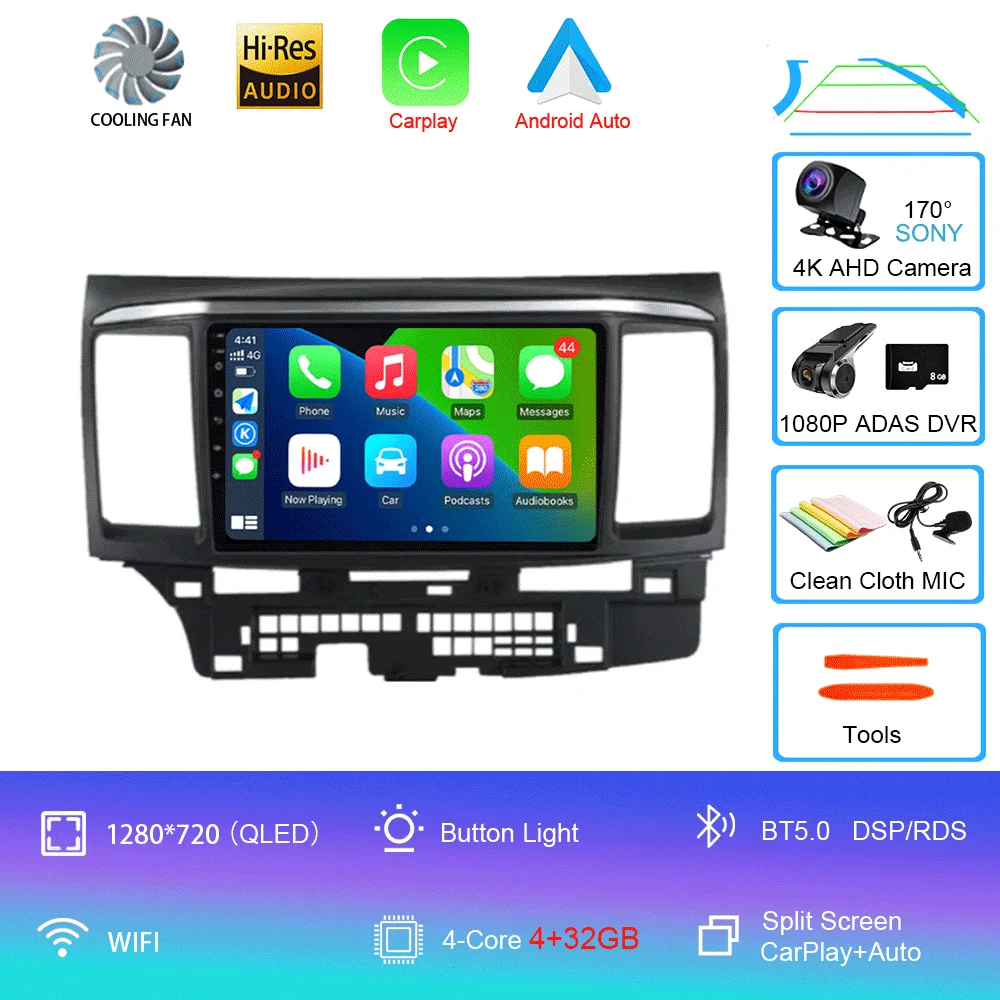 Voor MITSUBISHI LANCER 9 10 X 2008 2009 2010 2011 - 2016 9 inch Android 16 autoradio stereo audio GPS speler Carplay Auto scherm