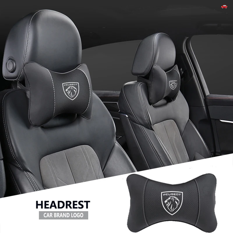 1Pcs Car Seat Headrest Auto Logo Neck Pillow For Peugeot 206 307 308 3008 207 208 407 508 2008 408 4008 Rifter 5008 301 RCZ 407