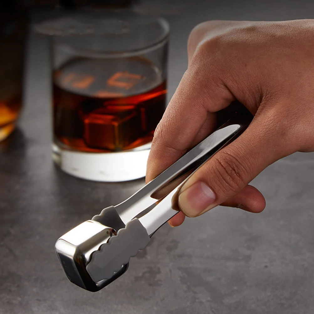 

2Pcs Ice Cube Tongs Stainless Steel Silicone Anti Rust Cocktail Whiskey Iced Coffee Tea Juice Tong Kitchen Gadgets Food Pliers