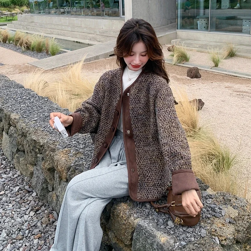 Kawa Kolor Mała Aromatyczna Kurtka Damska na Zimę 2025 Nowa Koreańska Wersja Luźny Krój Wyszczuplająca Gruba Ciepła Krótka Bluza