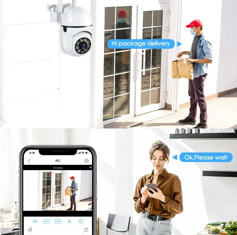 Caméra de surveillance extérieure PTZ IP WiFi HD 3MP, dispositif de sécurité sans fil, étanche, avec suivi automatique et vision nocturne camera surveillance exterieur sans fil caméra de surveillance wifi extérieur