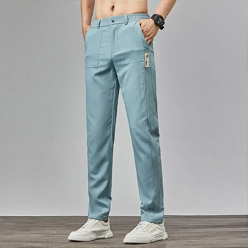 Cool Straight Casual Pants Man Baggy Cooling Office Trousers for Men Loose Summer Business Thin Ice Silk New in Plus Size Cotton