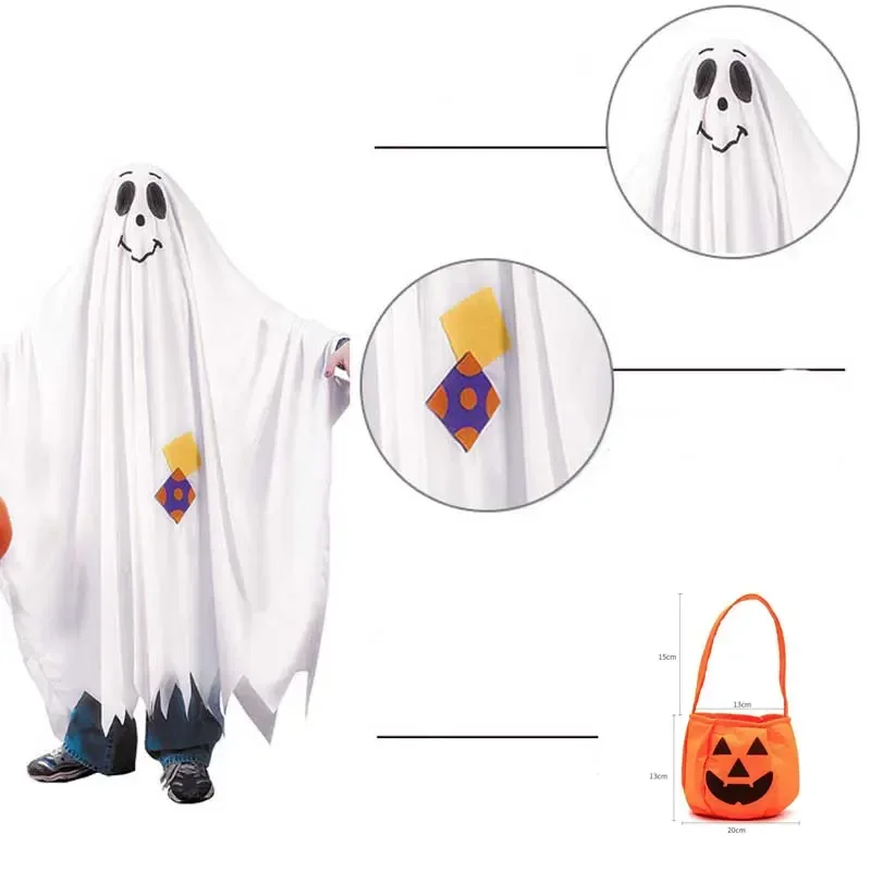 Kids Top Quality Ghost Cloak Long Cape White Tassels Performance Cosplay Party Dress Up Boys Girls Ghost Halloween Costume MN11
