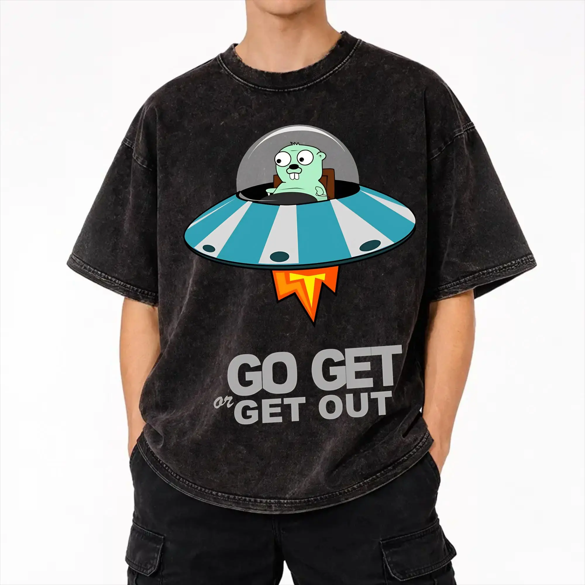 Harajuku Washed Shirts Golang – go get or get out of my space  Merch Vintage T-Shirts Harajuku  Streetwear Short Sleeve
