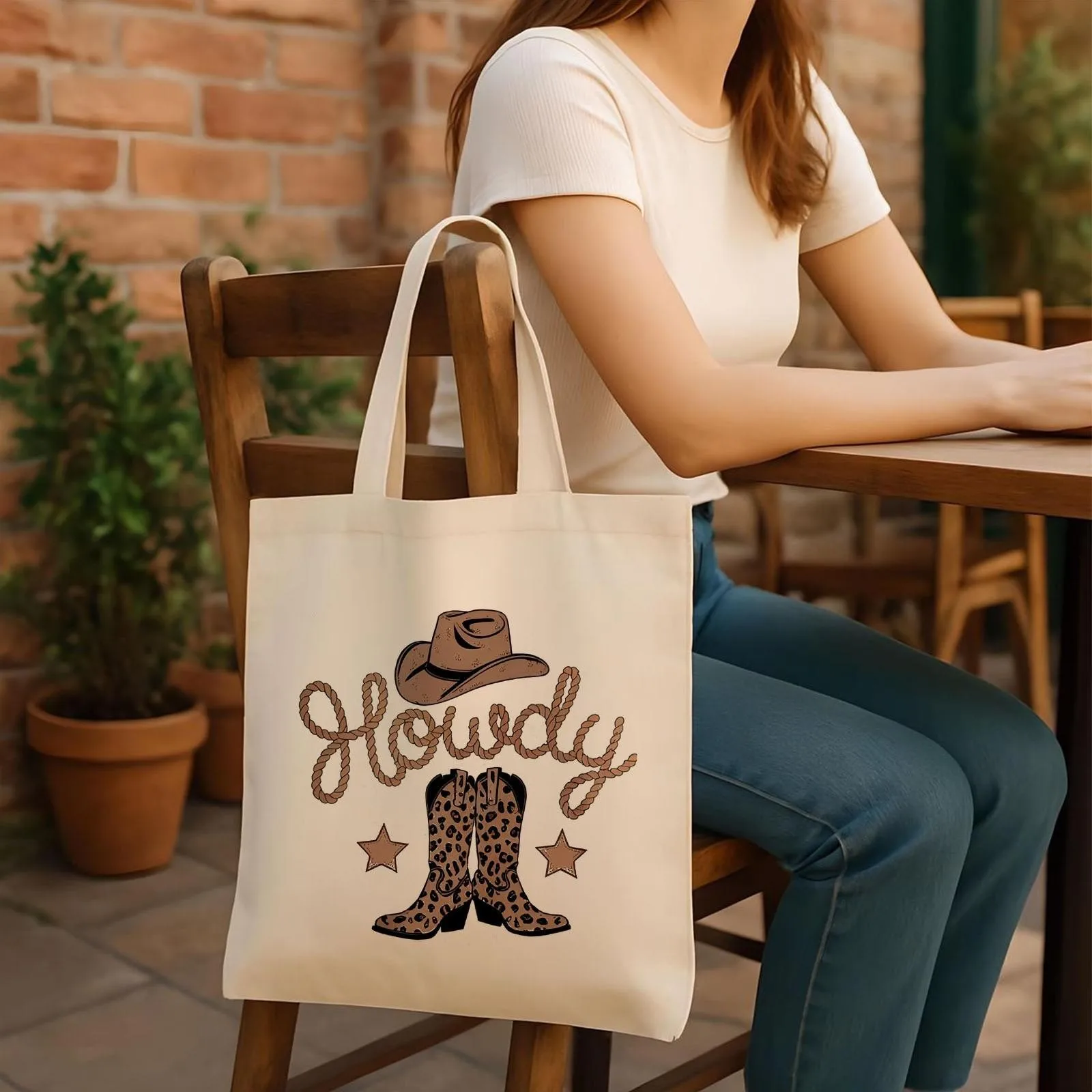 Shopping Bag Canvas Shopping Bag Cute Women's Western Themed Canvas Tote Bag, a stylish handbag, measuring 13.7 x 15.7 inches,