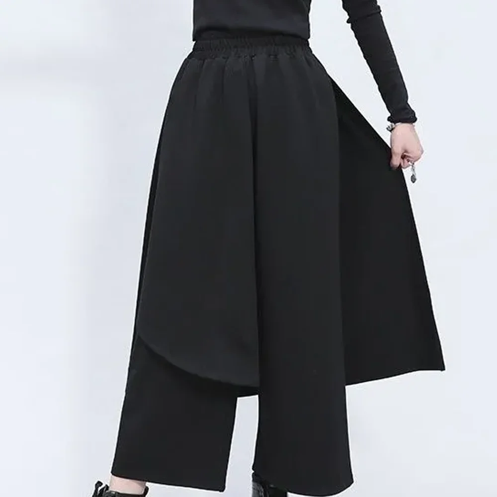 Men's Asymmetrical Wide Leg Pants Japanese Style Elastic Waist Culottes Loose Fit Layered Palazzo Trousers 2026 New