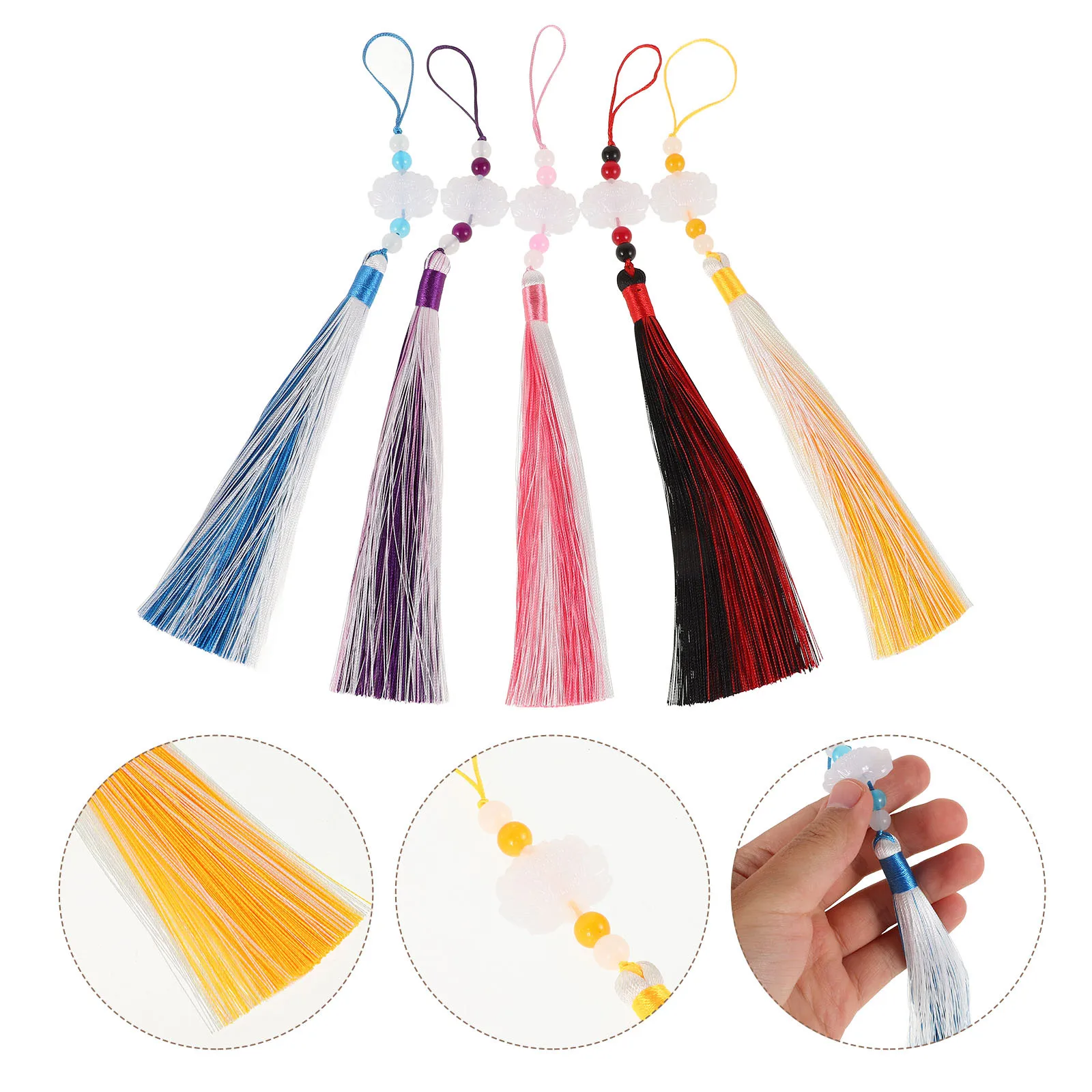 5 pçs chinês borla pingente padrão de lótus tradicional hanfu cintura acessório vintage oriental borla charme estilo antigo