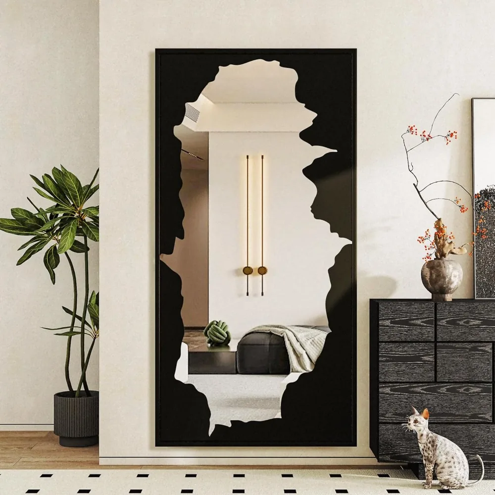 55"x28" Shatterproof Full-Length Mirror with Artistic Black Overlay, Perfect for Living Room, Bedroom, and Bathroom Decor
