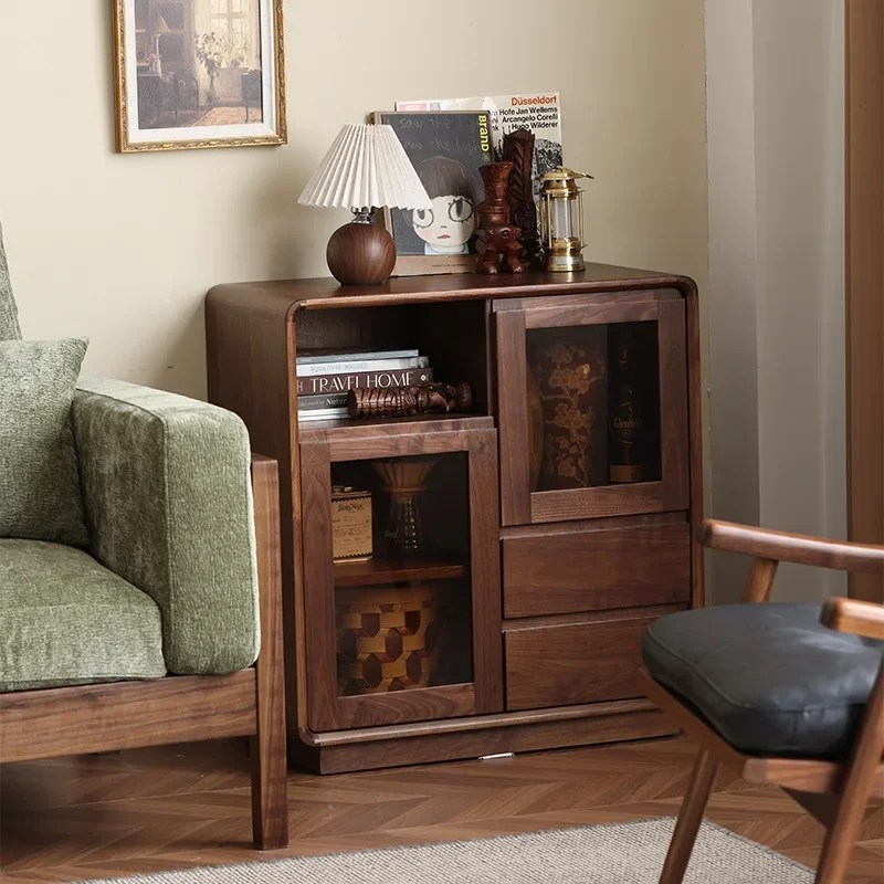 Nordic side cabinet solid wood walnut against the wall B & B modern simple living room floor cabinet