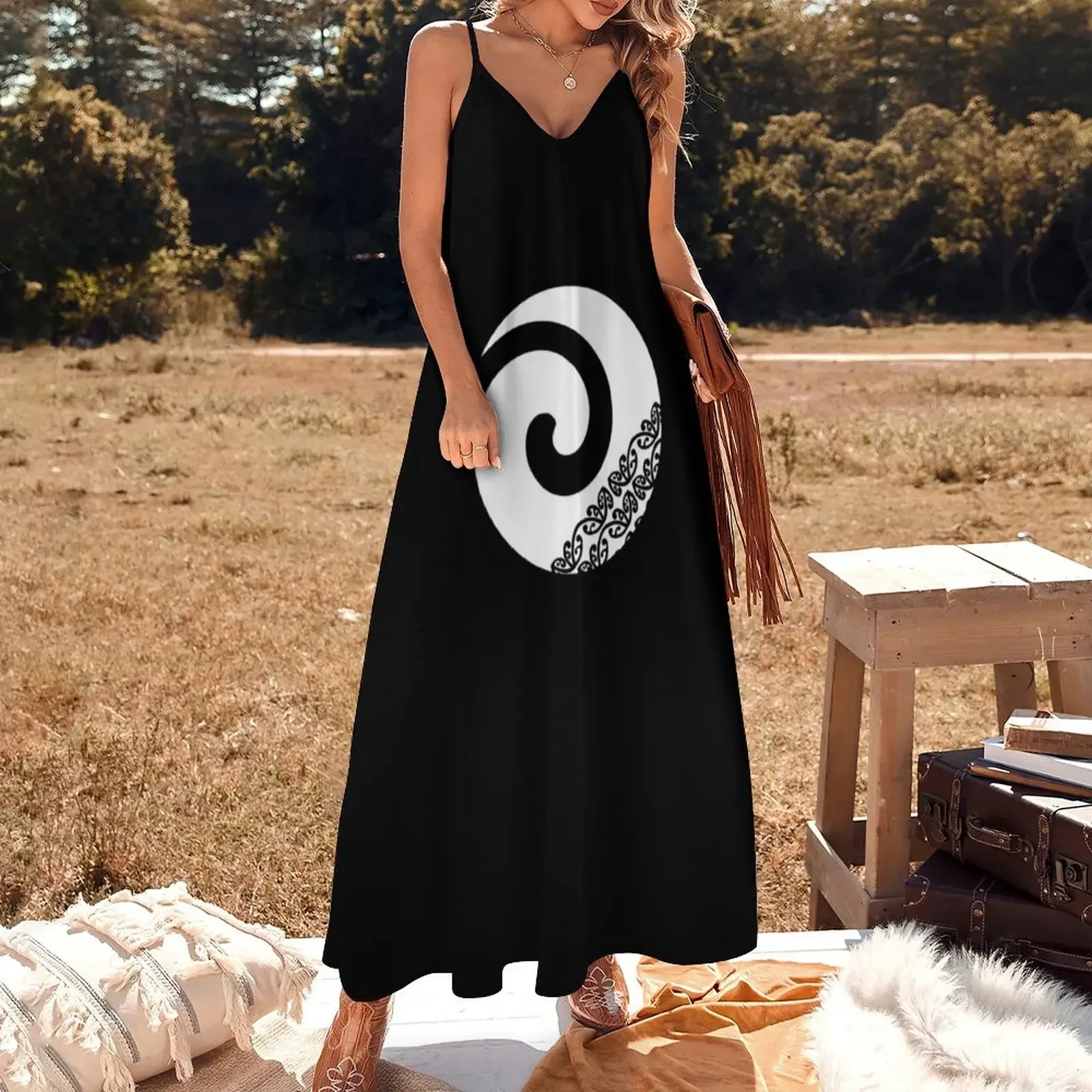 Vestido sem mangas branco Maori Koru feminino, Saia de verão de gala, Vestuário, Ícone de início, Novo, 2024, Verão