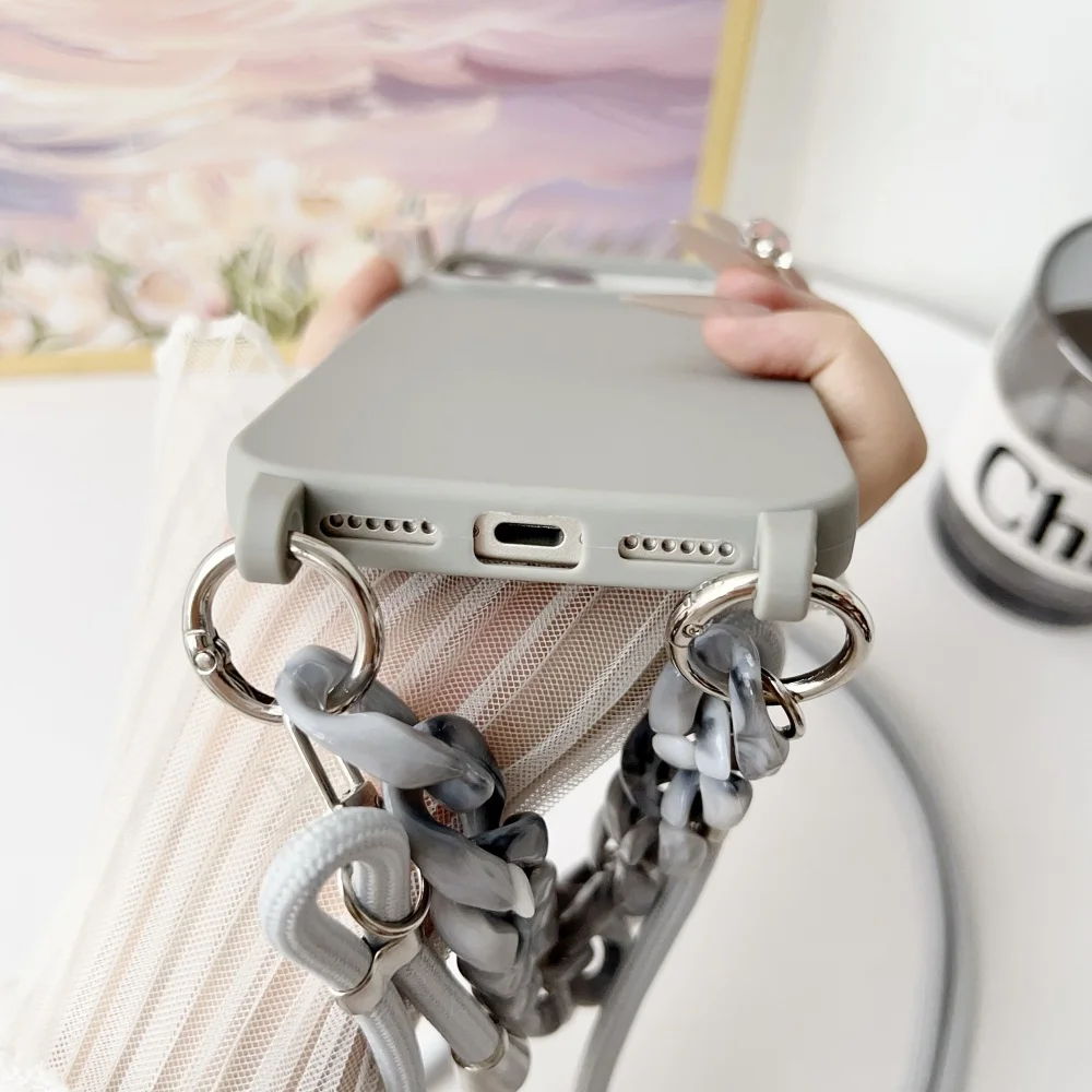 Crossbody الحبل الاكريليك سوار ماتي لينة الحال بالنسبة آيفون 12 13 14 15 16 17 برو ماكس زائد السائل سيليكون غطاء مقاوم للصدمات