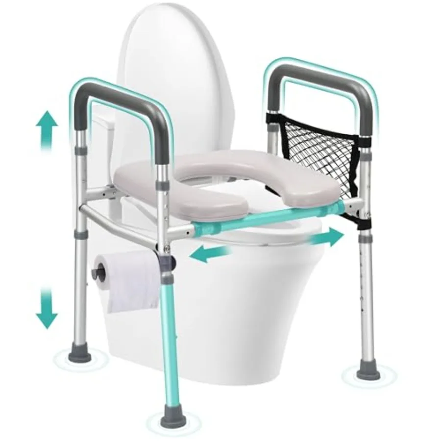 

Подъемное сиденье для унитаза с ручками для пожилых людей, регулируемое по высоте и ширине, выдерживает до 180 кг, подходит для любого унитаза, серое