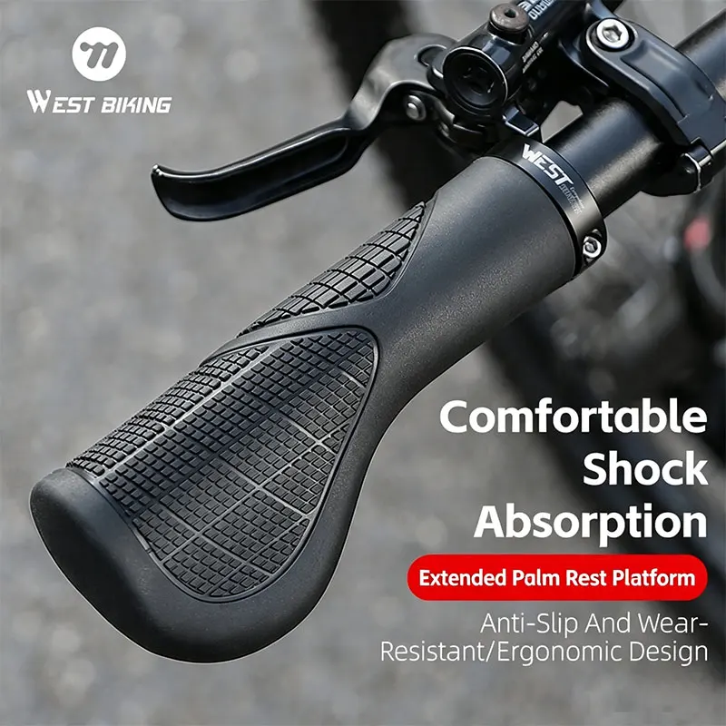 WEST BIKING Ergonomische MTB-Lenkergriffe mit Erweiterter Handballenauflage, Stoßdämpfung, Weicher TPE-Lock-on-Griff für Mountainbikes – Detail 1
